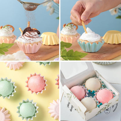 100 PCS Baking Cups Cupcake Liner Flared Brioche Muffin Wrappers (Pink)