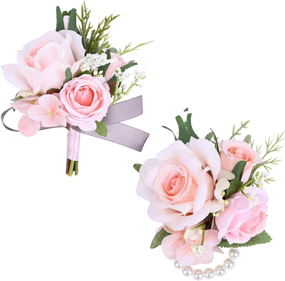 Artificial Rose Corsage Boutonniere Set, Pink, 2 Pieces (Q-D)