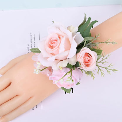 Artificial Rose Corsage Boutonniere Set, Pink, 2 Pieces (Q-D)