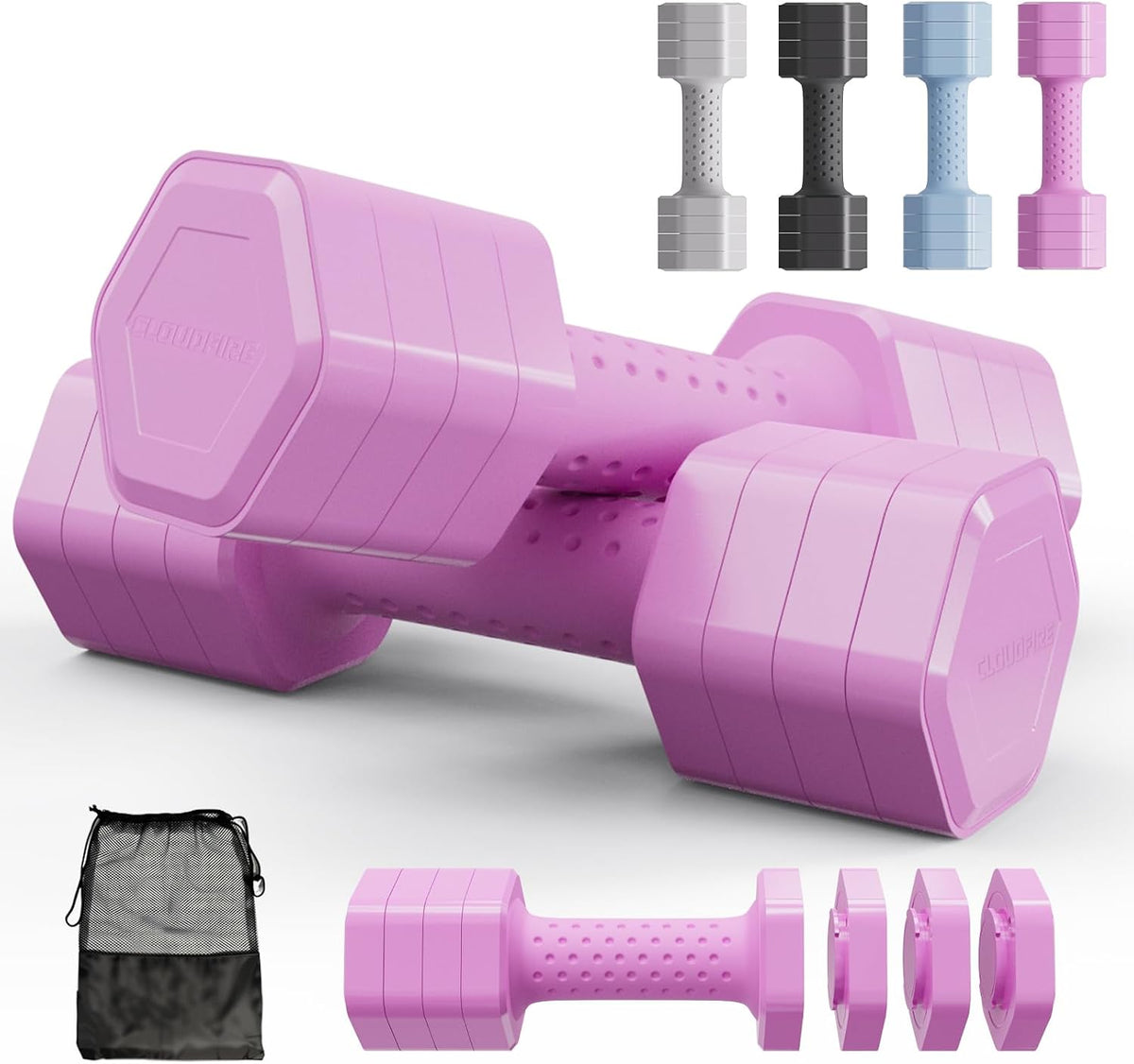 Adjustable Dumbbell Set of 2, 4 in 1 Free Weights Dumbbells Set, Hand Weights for Women at Home, 5 lb Dumbbells Set with Non-slip Comfort Handle for Home Gym Exercise Workout Training