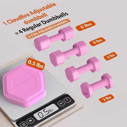 Adjustable Dumbbell Set of 2, 4 in 1 Free Weights Dumbbells Set, Hand Weights for Women at Home, 5 lb Dumbbells Set with Non-slip Comfort Handle for Home Gym Exercise Workout Training
