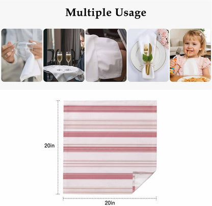 Pink Stripes Cloth Napkins Set of 6, Holiday Napkins for Baby Shower, Modern Minimalist Lines Pattern Washable Reusable Dinner Napkin for Cocktail Wedding Party, 20 x 20 Inch