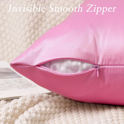 4 Pack Silky Satin Throw Pillow Covers 18x18 Inch Dark Pink