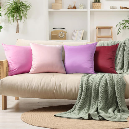 4 Pack Silky Satin Throw Pillow Covers 18x18 Inch Dark Pink
