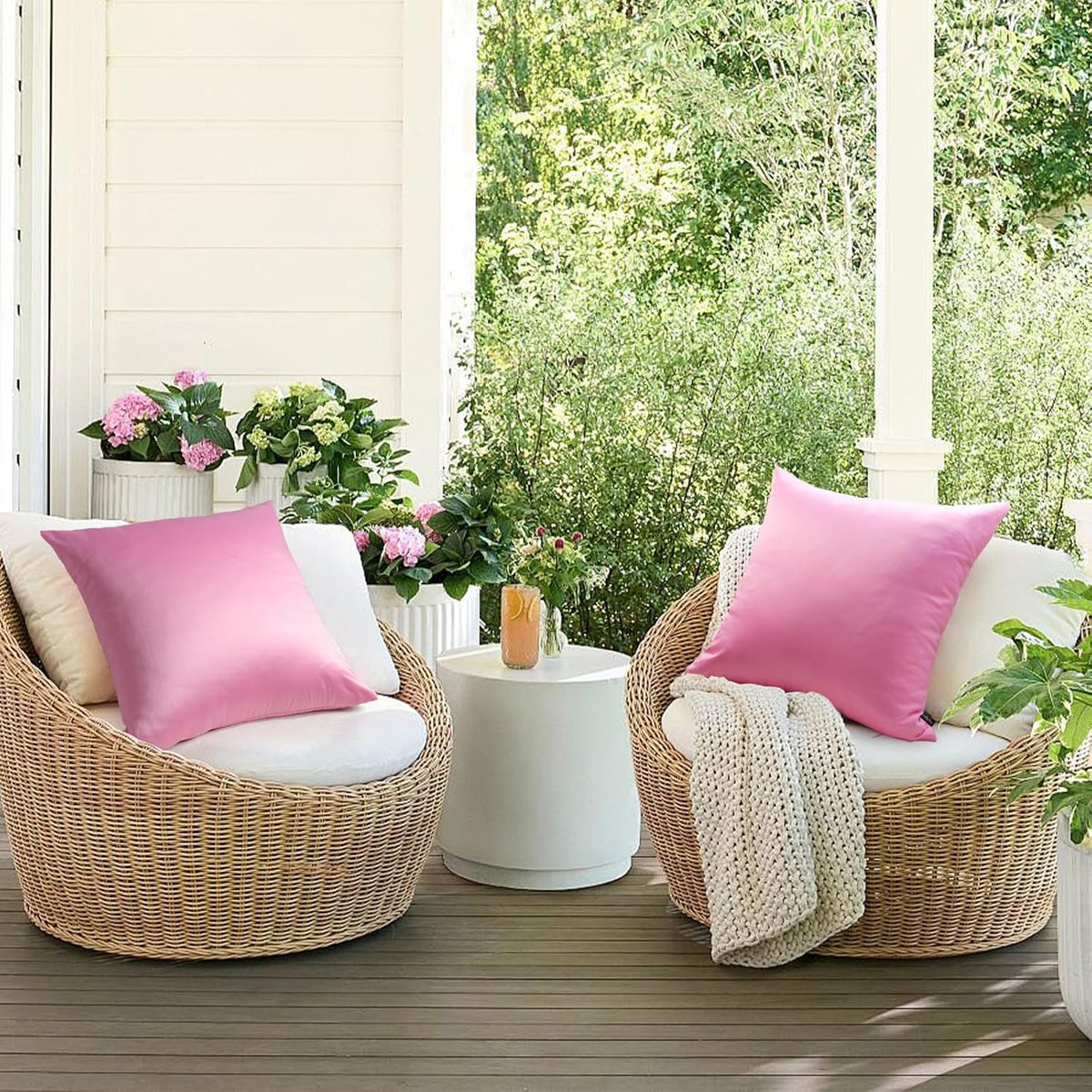 4 Pack Silky Satin Throw Pillow Covers 18x18 Inch Dark Pink