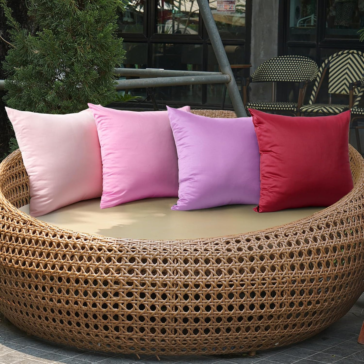 4 Pack Silky Satin Throw Pillow Covers 18x18 Inch Dark Pink