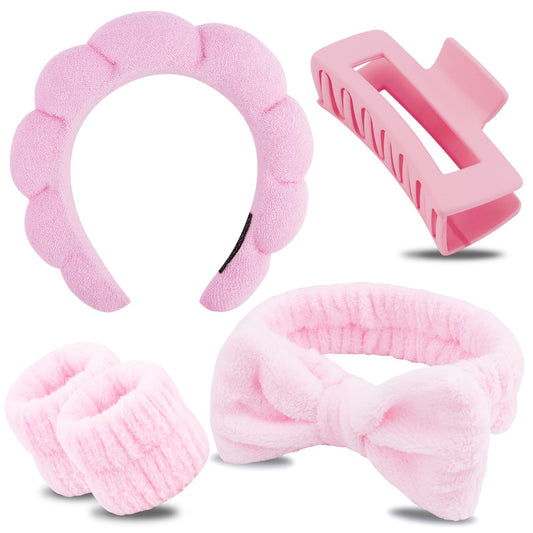 Spa Headband, Makeup Accessory, Face Washing Wrist Bands, Teen Girl Gifts Trendy Stuff, Pink Cute Hair Accessories