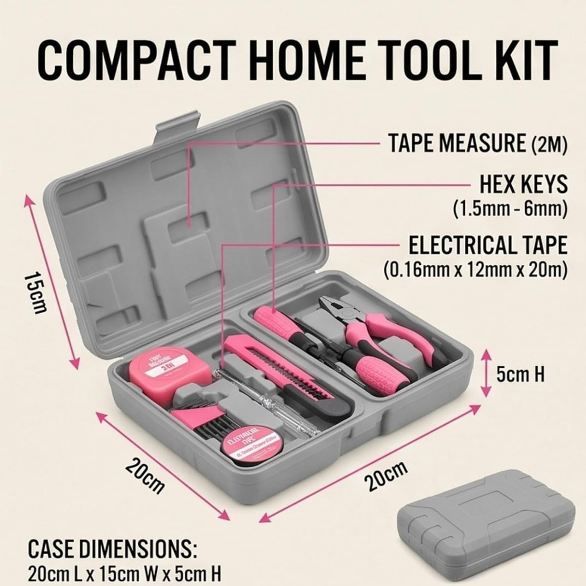 13 Piece Pink Tool Set for Women, Small Household DIY Hand Tool Kit with Pliers, Screwdrivers, Storage Case Starter Set with Storage Case for Renters Students Beginners