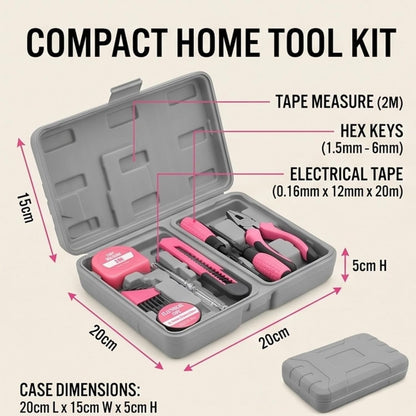 13 Piece Pink Tool Set for Women, Small Household DIY Hand Tool Kit with Pliers, Screwdrivers, Storage Case Starter Set with Storage Case for Renters Students Beginners