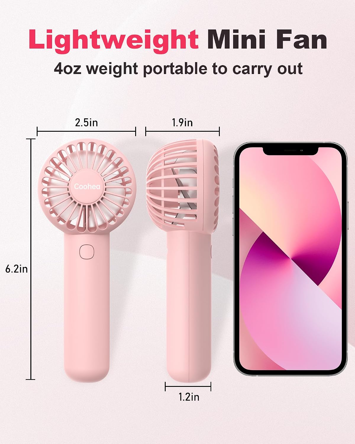 Mini Handheld Fan, Small Cute Design, 3 Powerful Speeds, USB Rechargeable Battery Operated, Personal Portable Fan with Base & Lanyard, for Eyelash Makeup Travel Beach Office Desk, Pink