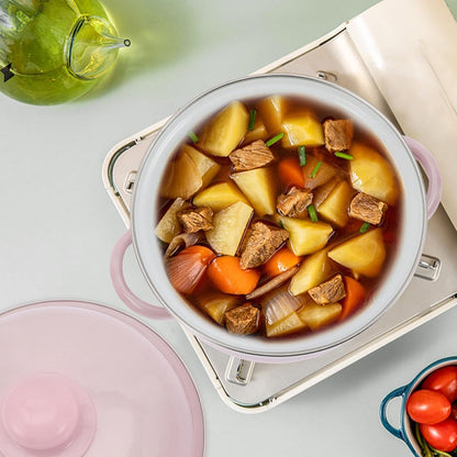 Enamel Stockpot with Lid 1.7l Thickened Traditional Nonstick Soup Pot Double Handles Retro Pink Cooking Pot for Stews and Soups Suitable for Stovetop Use