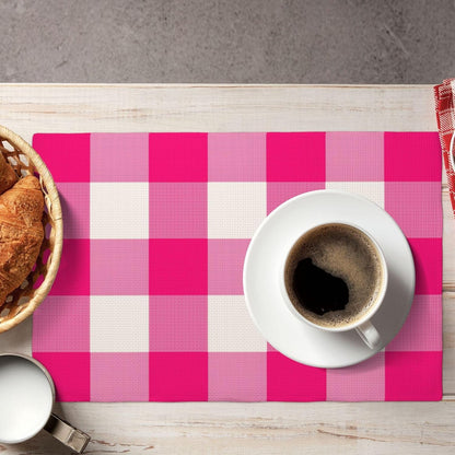 Pink and White Buffalo Check Plaid Placemats Set of 4, 12x18 Inch Waterproof Stain Resistant Linen Table Placemats Farmhouse Kitchen Party Decor Home Décor