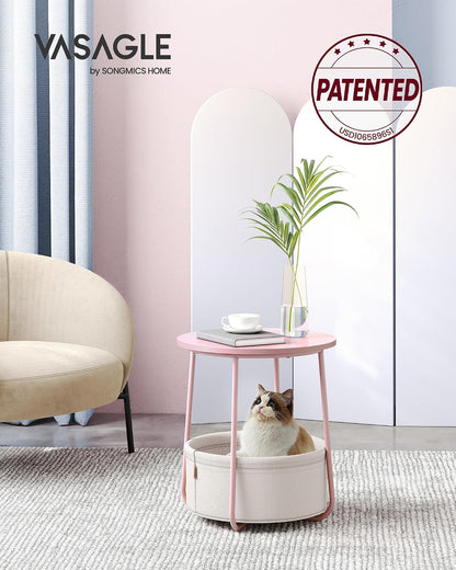 VASAGLE Small Round Side End Table, Small Nightstand with Fabric Basket