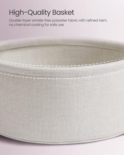 VASAGLE Small Round Side End Table, Small Nightstand with Fabric Basket