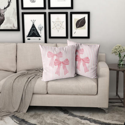 Pink Bow Pillow Covers 18x18 Inch Set of 2 Pink and White Striped Pillowcase for Home Preppy Room Bedroom Sofa Decor, Double Sided Pattern