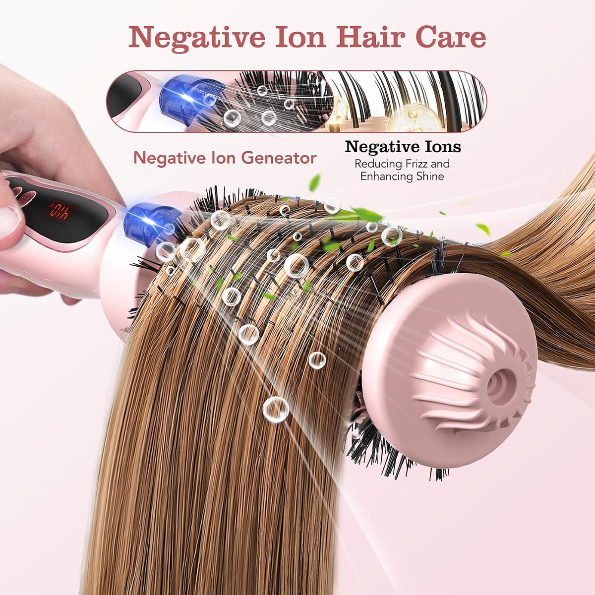 Thermal Brush, 1.5 inch Heated Round Brush Hair Curling Brush for Natural Curl, Straightener and Curler 2 in 1, Negative Ion Technology, 9 Temperature Settings, Dual Voltage for Travel, Pink