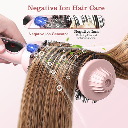 Thermal Brush, 1.5 inch Heated Round Brush Hair Curling Brush for Natural Curl, Straightener and Curler 2 in 1, Negative Ion Technology, 9 Temperature Settings, Dual Voltage for Travel, Pink