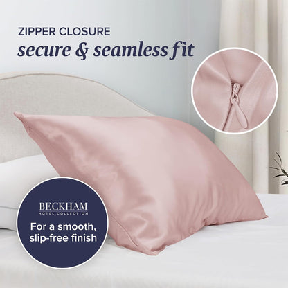 Silk Pillow Case with Zipper, 100% Mulberry Silk Pillowcase for Hair & Skin, 22 Momme 6A Grade, Oeko-TEX Certified, 1PC, King, Cherry Pink
