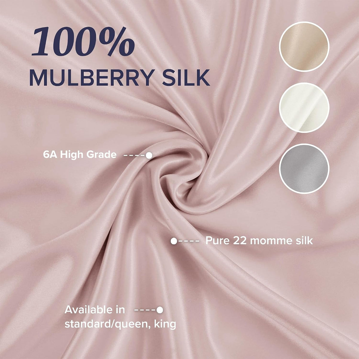 Silk Pillow Case with Zipper, 100% Mulberry Silk Pillowcase for Hair & Skin, 22 Momme 6A Grade, Oeko-TEX Certified, 1PC, King, Cherry Pink