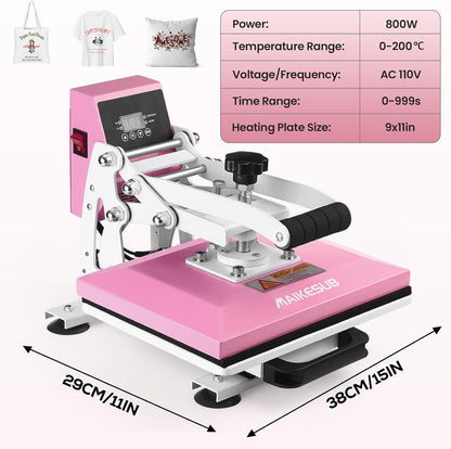 12x10 Pink Heat Press Machine for T-Shirts & HTV Sublimation Machine