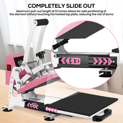 12x10 Pink Heat Press Machine for T-Shirts & HTV Sublimation Machine