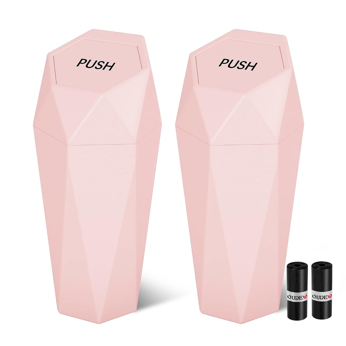 Car Trash Can with Lid, Leakproof, 30 Trash Bags, Pink, 2 Pack