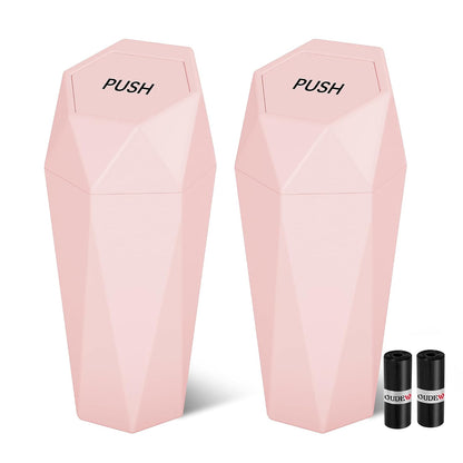 Car Trash Can with Lid, Leakproof, 30 Trash Bags, Pink, 2 Pack