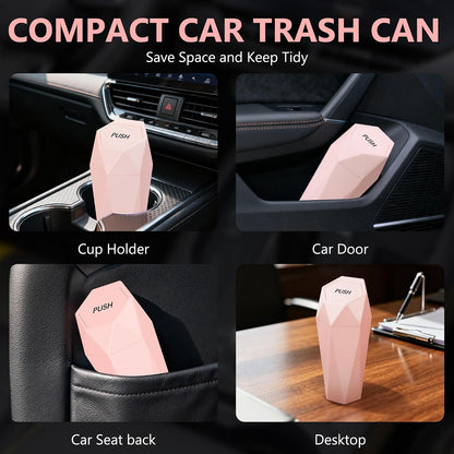 Car Trash Can with Lid, Leakproof, 30 Trash Bags, Pink, 2 Pack