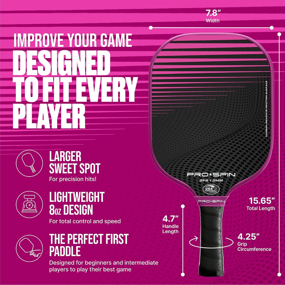 PRO-SPIN Carbon Fiber Pickleball Paddles Set of 2 | Lightweight Pickleball Set with Indoor/Outdoor Balls and Bag – Durable Pickle Ball Paddle Gift for Men, Women & Families