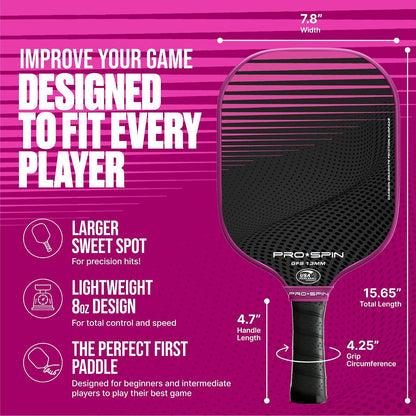 PRO-SPIN Carbon Fiber Pickleball Paddles Set of 2 | Lightweight Pickleball Set with Indoor/Outdoor Balls and Bag – Durable Pickle Ball Paddle Gift for Men, Women & Families