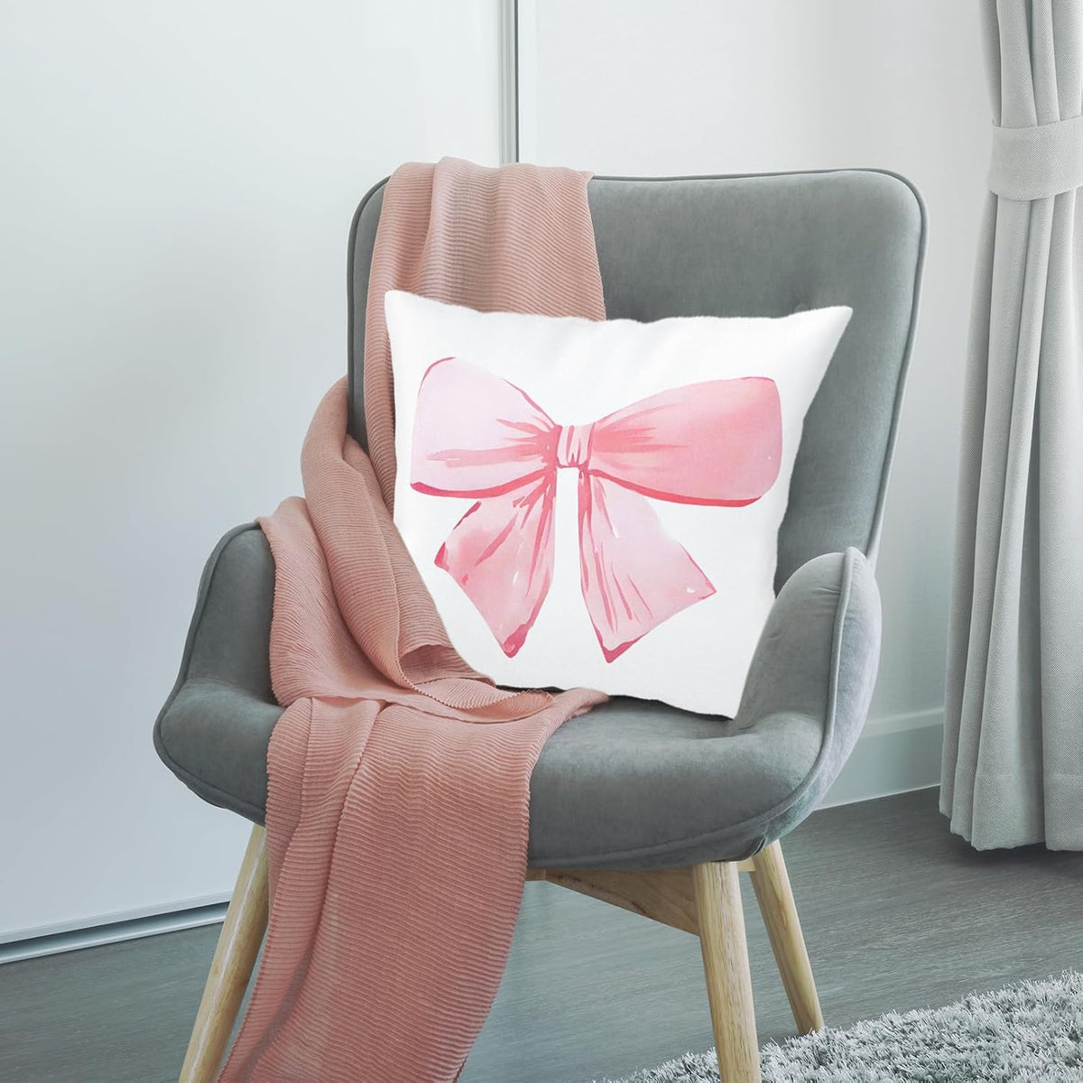 2 Pcs Pink Bow Pillow Covers Watercolor Bowknot Throw Pillow Cases Coquette Cushion Covers for Party Home Couch Sofa Car, 18 x 18 in