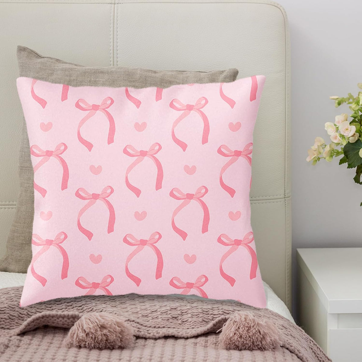 2 Pcs Pink Bow Pillow Covers Watercolor Bowknot Throw Pillow Cases Coquette Cushion Covers for Party Home Couch Sofa Car, 18 x 18 in