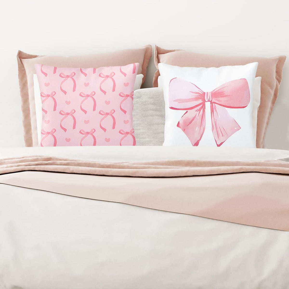2 Pcs Pink Bow Pillow Covers Watercolor Bowknot Throw Pillow Cases Coquette Cushion Covers for Party Home Couch Sofa Car, 18 x 18 in