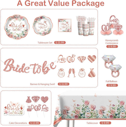 191Pcs Bridal Shower Decorations Tableware Set, 25 Serves