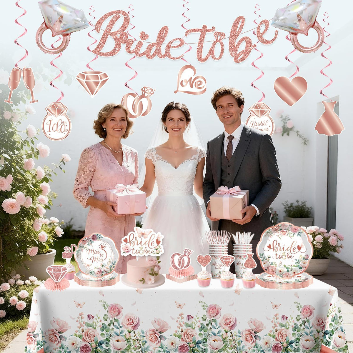 191Pcs Bridal Shower Decorations Tableware Set, 25 Serves