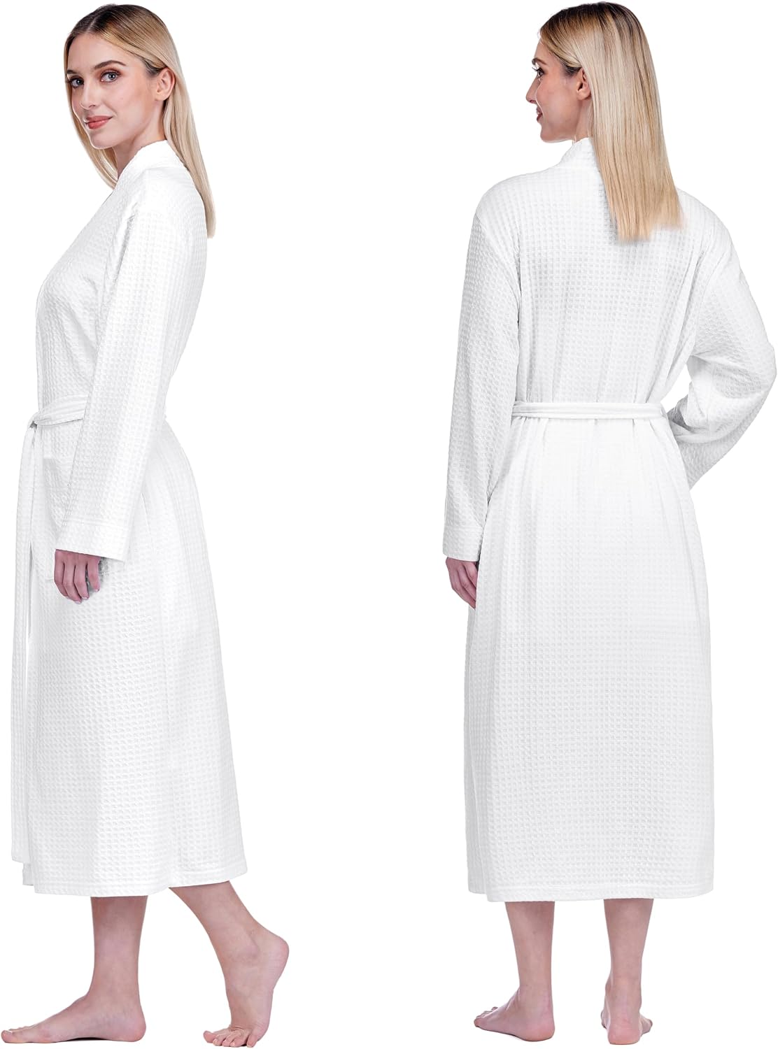 Womens Waffle Robe Lightweight Cotton Blend Bathrobe with Pockets