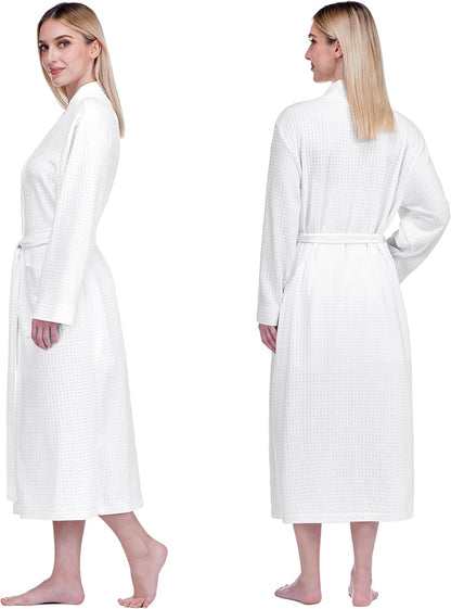 Womens Waffle Robe Lightweight Cotton Blend Bathrobe with Pockets