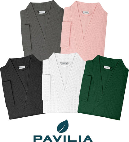 Womens Waffle Robe Lightweight Cotton Blend Bathrobe with Pockets