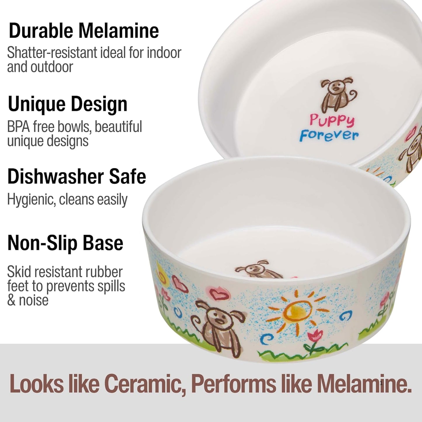 Loving Pets Dolce Moderno Dog Bowl – Modern Melamine Dog Food Bowl & Dog Water Bowl – Durable, Non-Slip Pet Dish for Small & Medium Dogs – Dishwasher Safe Dog Bowl (Small, 16 oz)