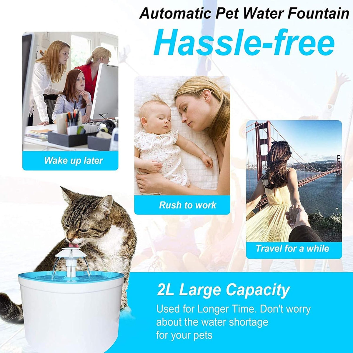 Cat Water Fountain 2L Pet Drinking Fountain,Automatic Cat Puppy Dog Water Dispenser,LED Night Vision Water Level Window, Intelligent Auto Shut Off and Ultra-Quiet Pump, 4 Replacement Filters