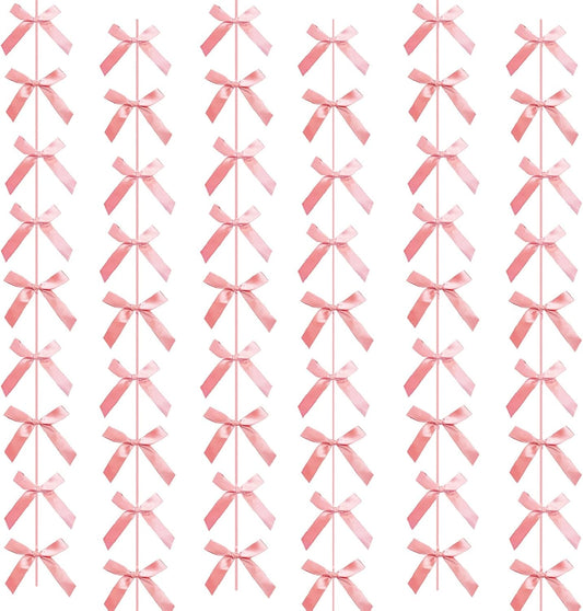 Peach Pink Ribbon Bow Hanging Garland for Baby Shower Pink Bow Party Decorations Girls Bow Birthday Decoration Tying the Knot Bridal Shower Party Room Décor 6pcs