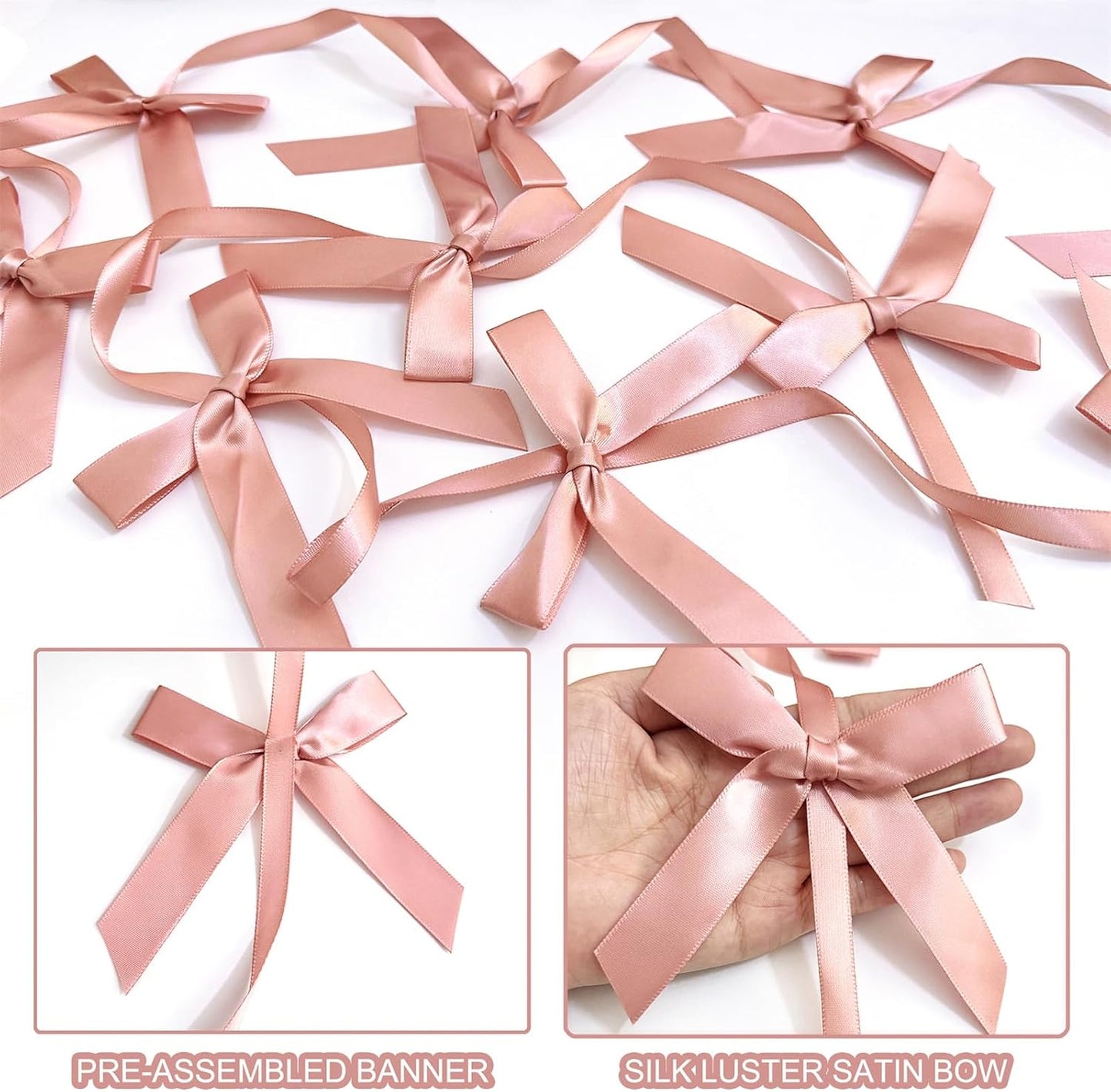 Peach Pink Ribbon Bow Hanging Garland for Baby Shower Pink Bow Party Decorations Girls Bow Birthday Decoration Tying the Knot Bridal Shower Party Room Décor 6pcs