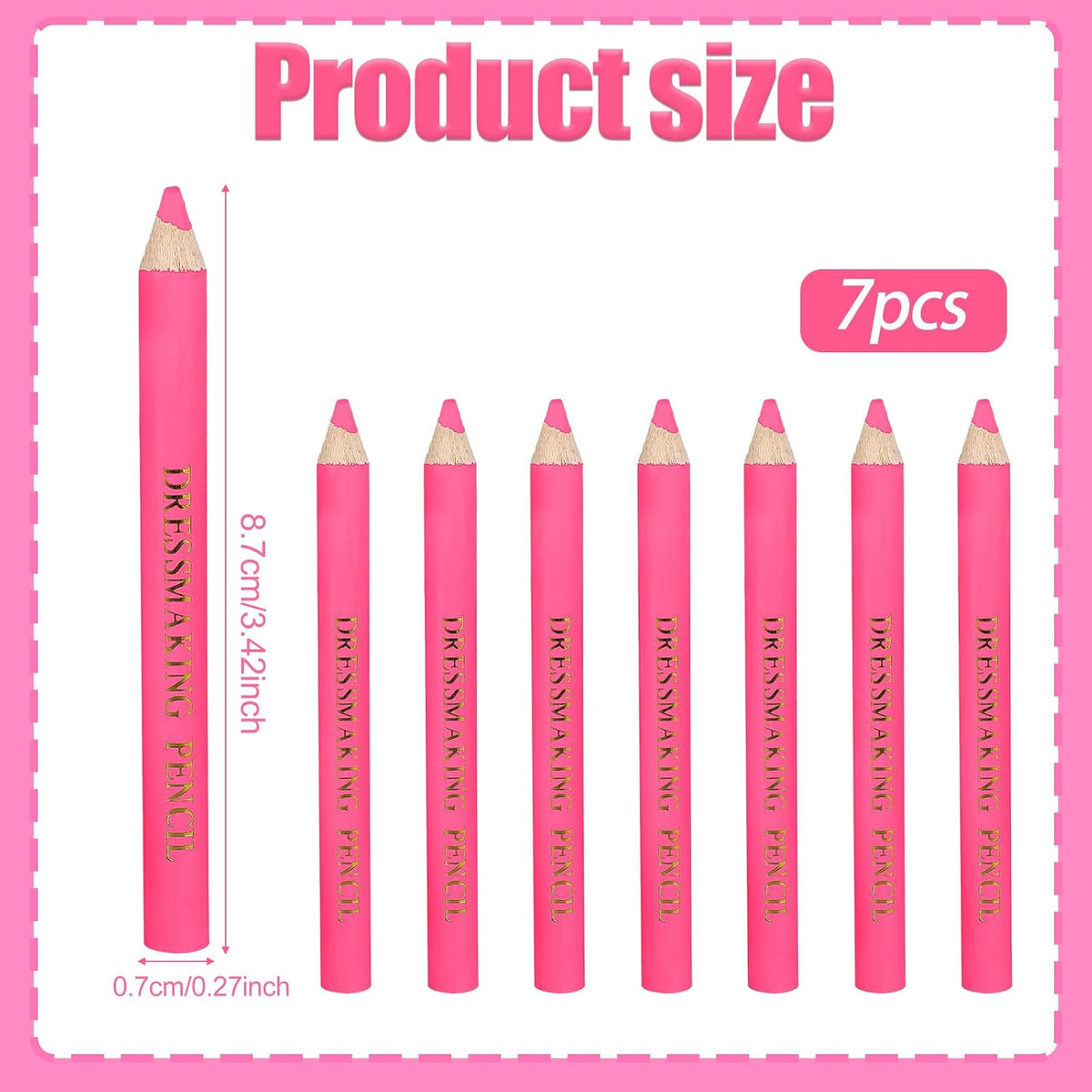 7pcs Fabric Markers for Sewing, Water Soluble Sewing Fabric Pencils with Tip Caps Tailors Chalk Tracing Supplies for Quilting Tailoring Embroidery Dressmakers DIY Crafts (Pink)