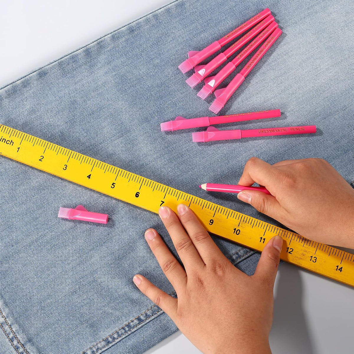 7pcs Fabric Markers for Sewing, Water Soluble Sewing Fabric Pencils with Tip Caps Tailors Chalk Tracing Supplies for Quilting Tailoring Embroidery Dressmakers DIY Crafts (Pink)
