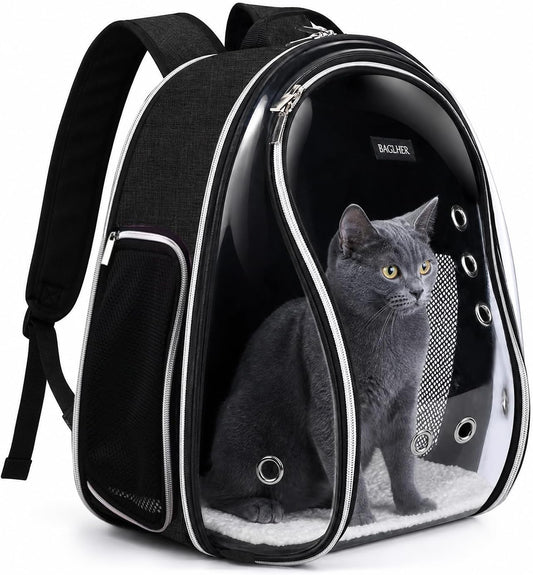 BAGLHER Cat Carrier Backpack Bubble - Fit Up to 18 Lbs - Airline-Approved Dog Backpack Carrier for Small Pets Puppies Dogs Bunny, Space Capsule Dog Carrier Backpack for Travel Outdoor Hiking, Black