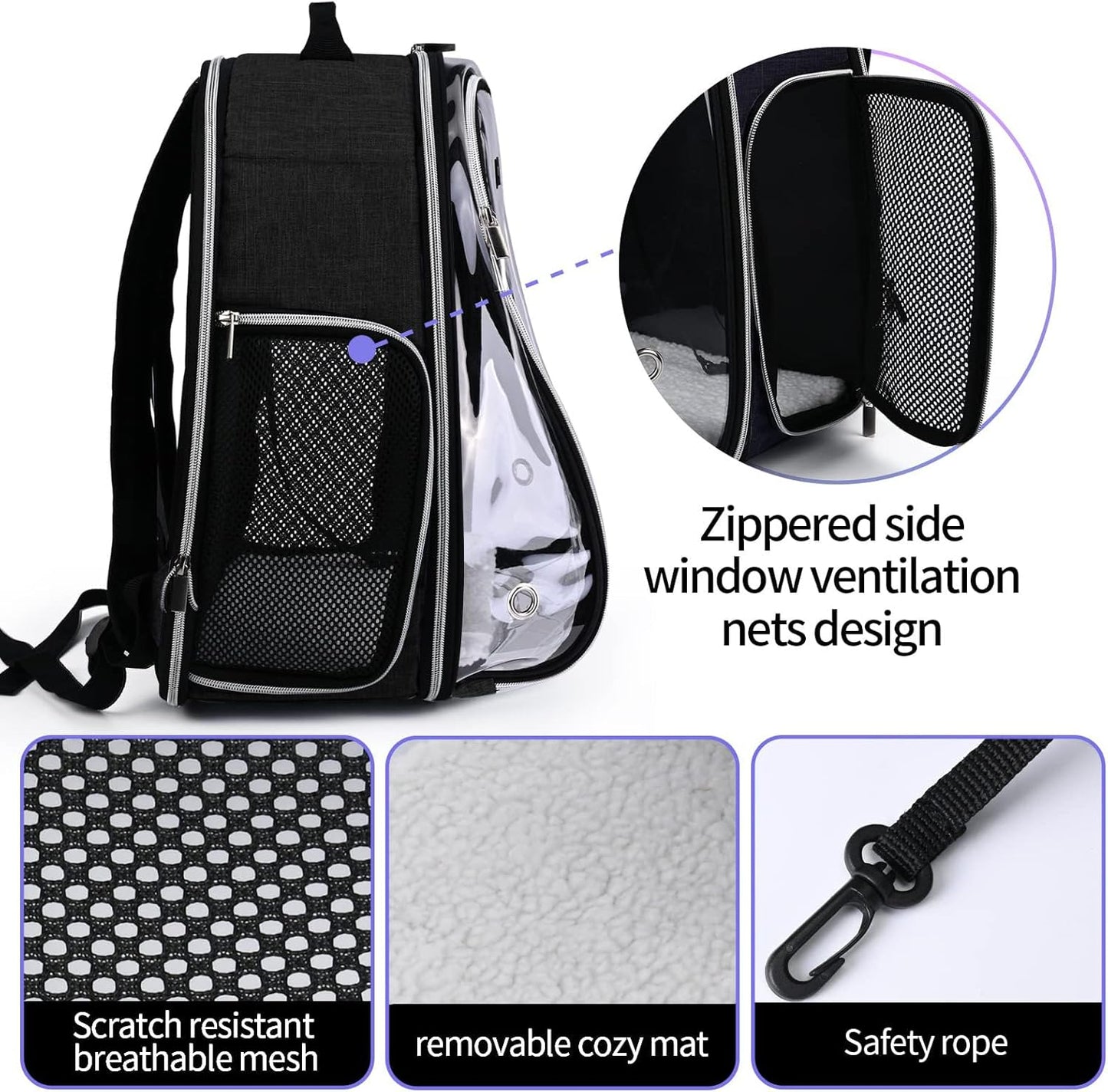 BAGLHER Cat Carrier Backpack Bubble - Fit Up to 18 Lbs - Airline-Approved Dog Backpack Carrier for Small Pets Puppies Dogs Bunny, Space Capsule Dog Carrier Backpack for Travel Outdoor Hiking, Black