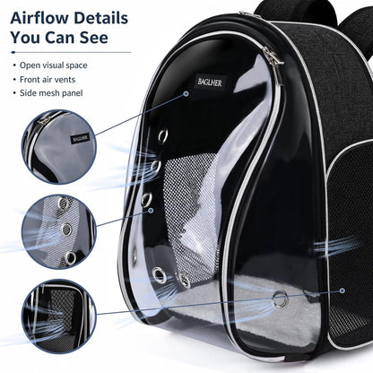 BAGLHER Cat Carrier Backpack Bubble - Fit Up to 18 Lbs - Airline-Approved Dog Backpack Carrier for Small Pets Puppies Dogs Bunny, Space Capsule Dog Carrier Backpack for Travel Outdoor Hiking, Black