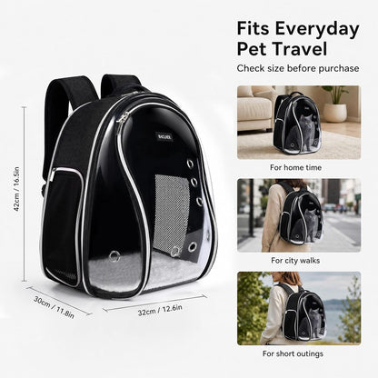 BAGLHER Cat Carrier Backpack Bubble - Fit Up to 18 Lbs - Airline-Approved Dog Backpack Carrier for Small Pets Puppies Dogs Bunny, Space Capsule Dog Carrier Backpack for Travel Outdoor Hiking, Black
