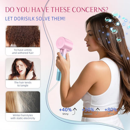 Ionic Hair Dryer 110,000 RPM High Speed, Teen Girls Blow Dryer Professional for Salon Home Use, Portable Blowout Hair Dryers Lightweight with Nozzle Hot & Cold Selection for Women, Pink Blue