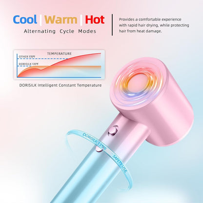 Ionic Hair Dryer 110,000 RPM High Speed, Teen Girls Blow Dryer Professional for Salon Home Use, Portable Blowout Hair Dryers Lightweight with Nozzle Hot & Cold Selection for Women, Pink Blue